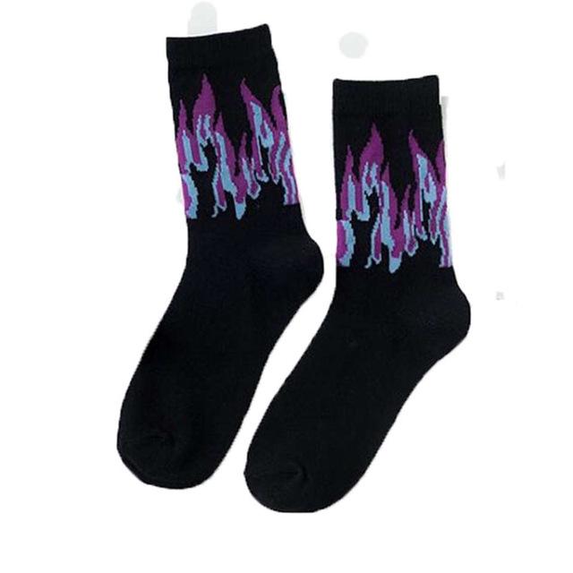 Fashion Hip Hop Hit Color On Fire Crew Sock Red Flame Blaze Power Torch Hot Warmth Street Skateboard