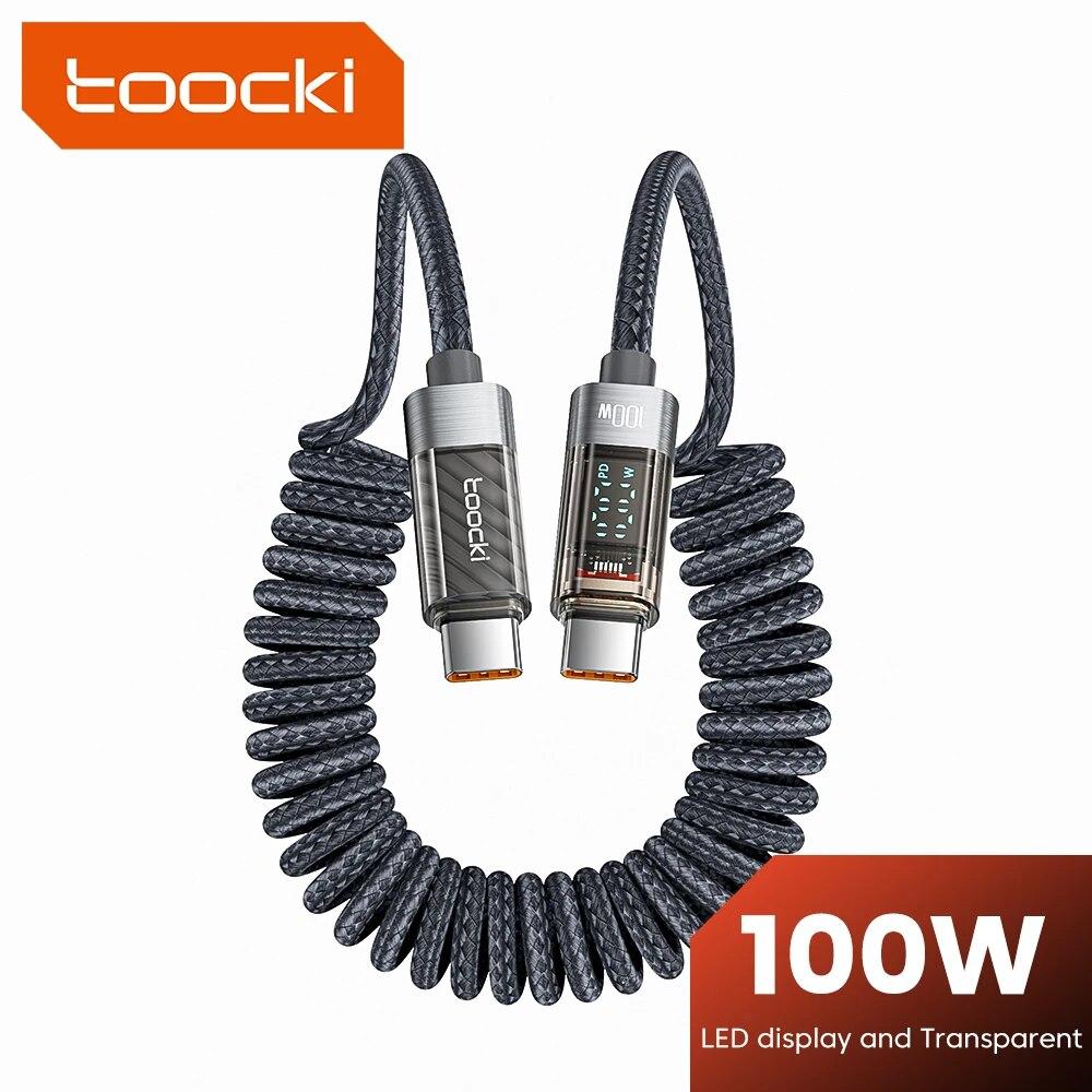 Кабель Toocki Type C на Type C 100 Вт с дисплеем, быстрая зарядка, USB C на USB C, прозрачный кабель PD для iPhone 15 Macbook