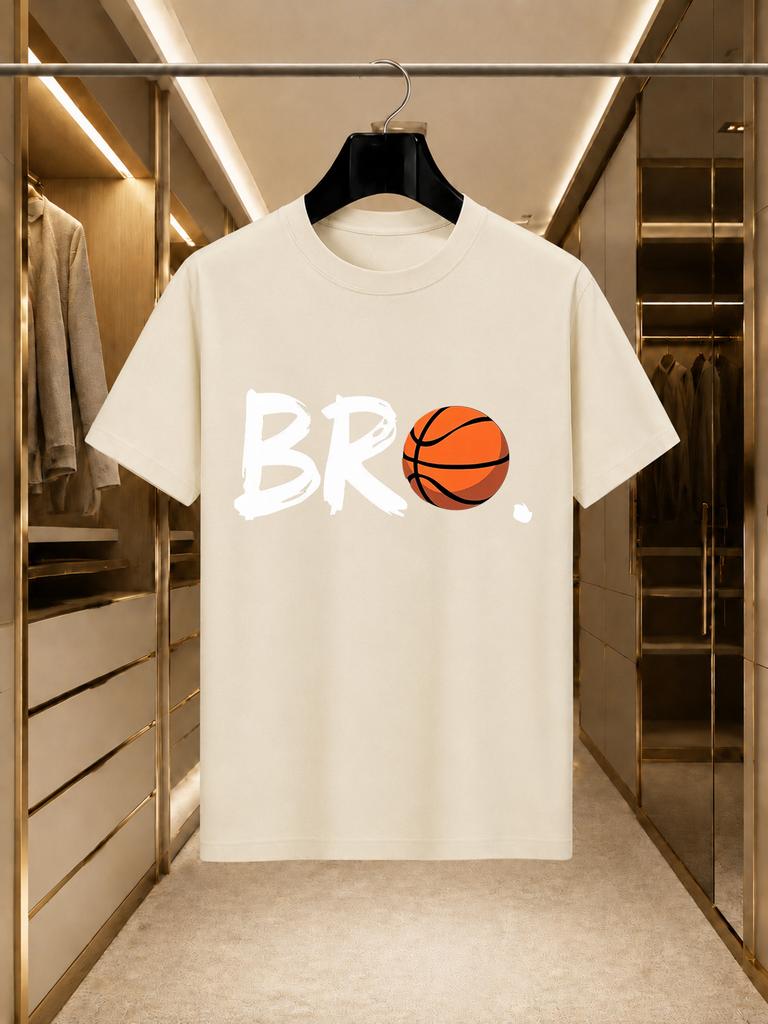 2026 New Arrival 100 Cotton Tshirt Br Brush Letter Replace Basketball Dot Print Crew Neck Unisex Basketball Sports Loose Casual S