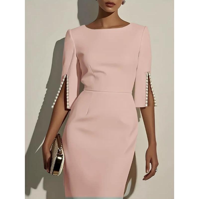 YYFS Women's Fashion Summer Spring Solid Color Print 1/2 Sleeves O-Neck High Waist Casual Dresses