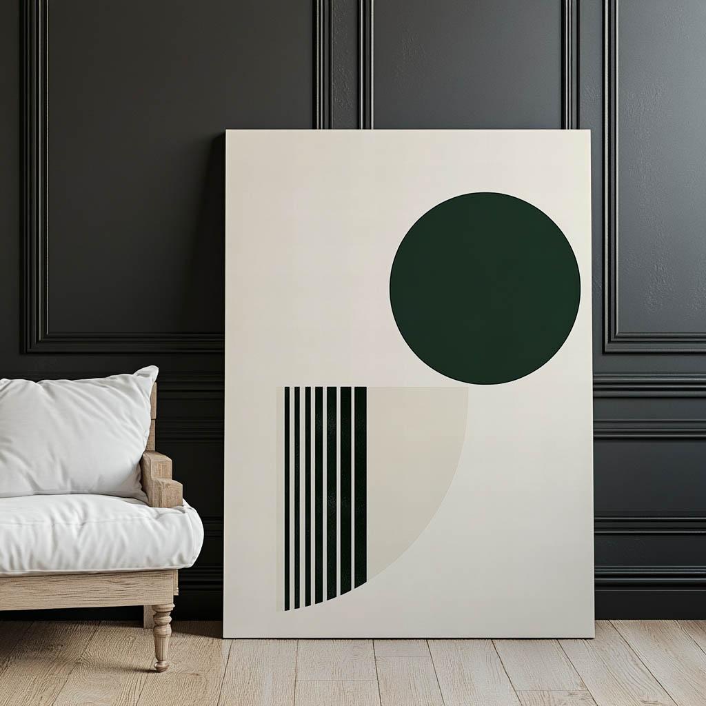 Abstrakcyjny Zielony Krąg Na Białym Tle Abstrakcyjny Zielony Krąg Na Białym Tle, 40X50 Cm, Rama Aluminiowa Złota, Papier Matowy 230 Gsm