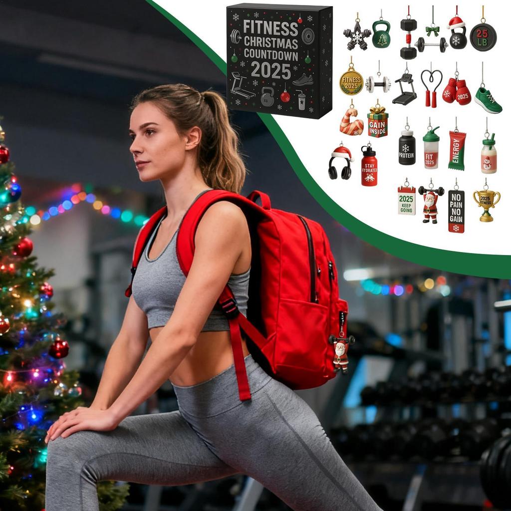 Christmas Countdown Calendar 2025 Fitness Gym Theme 24 Days 2D Acrylic Ornaments for Christmas Tree Decorations Party Supplies