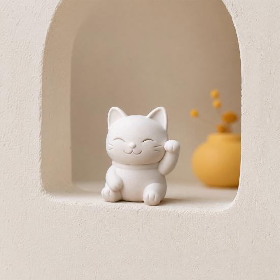 3D-печатная статуэтка кошки-удачи, милая белая фигурка Манеки, мини-украшение «Кот-приманка» матового белого цвета для домашнего стола, спальни, праздников, дней рождения