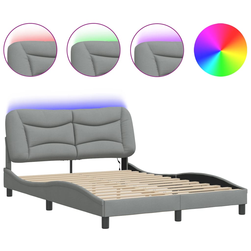 Vidaxl Rama Łóżka Z Oświetleniem Led Bez Materaca Jasnoszary 140X190Cm