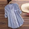 Plus Size Womens Three Quarter Striped Print V-Neck Loose Fit Top T-Shirt Blouse