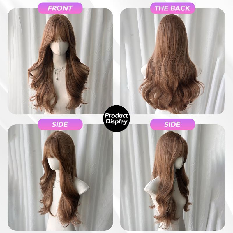 Коричневый вьющийся волнистый парик с челкой 26 дюймов волокно синтетическое термостойкое натуральное вечеринка или селфи для женщин корейская мода