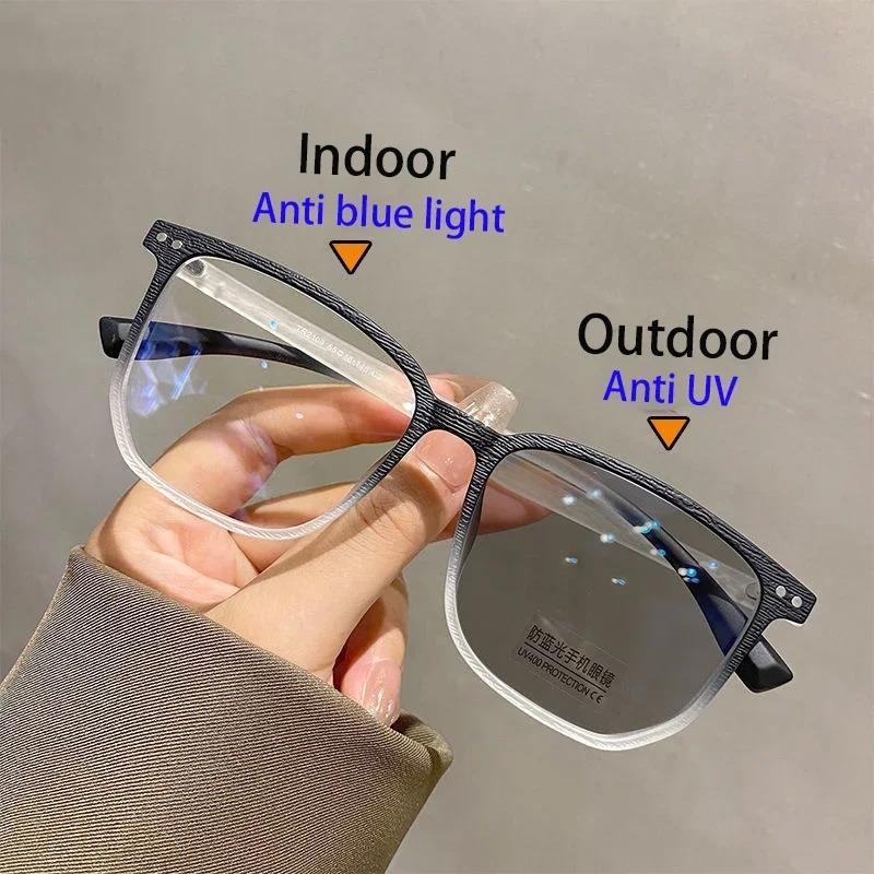 High Quality Luxury Photochromic Myopia Glasses for Women Men Fashion Square Frame Nearsighted Eyeglasses Finished Outdoor Sunglasses Eyewear