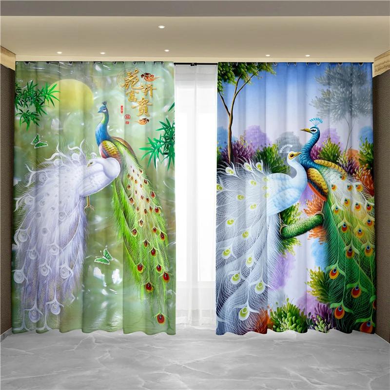 Винтажная синяя павлинья серия высокая затемняющая занавеска роскошный дизайн плотная затемняющая оконная драпировка занавеска для гостиной спальни декор