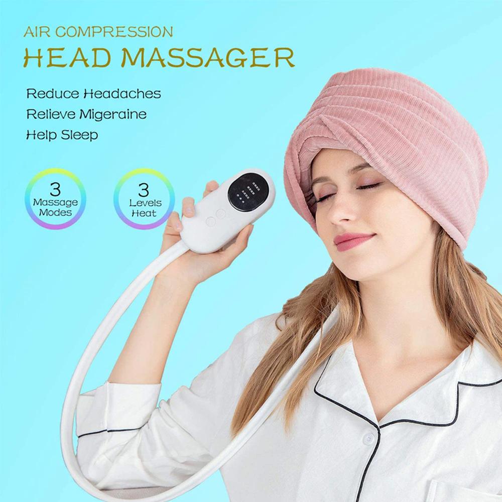 Электрический массажер для головы под давлением воздуха, повязка на голову с подогревом, разминающая подушка безопасности для головы, массажный пояс для кожи головы, глубокий массаж, облегчение головной боли