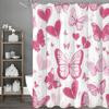 Valentine's Day Pink Butterfly Heart Shower Curtain, Bathroom Decorative Shower Curtain, Waterproof Shower Curtain with Hooks