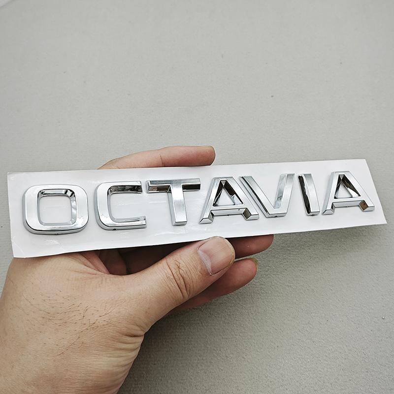 QPZF2 3D ABS Chrome Black Logo OCTAVIA TSI Emblem Letters Car Rear Trunk Badge For Skoda Octavia 1 2 3 4 A5 A7 MK3 Sticker Accessories