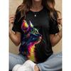 Women's T-Shirt Animal Cat Pattern Retro Fashion Classic Short-Sleeved Round Neck Women Summer Clothing