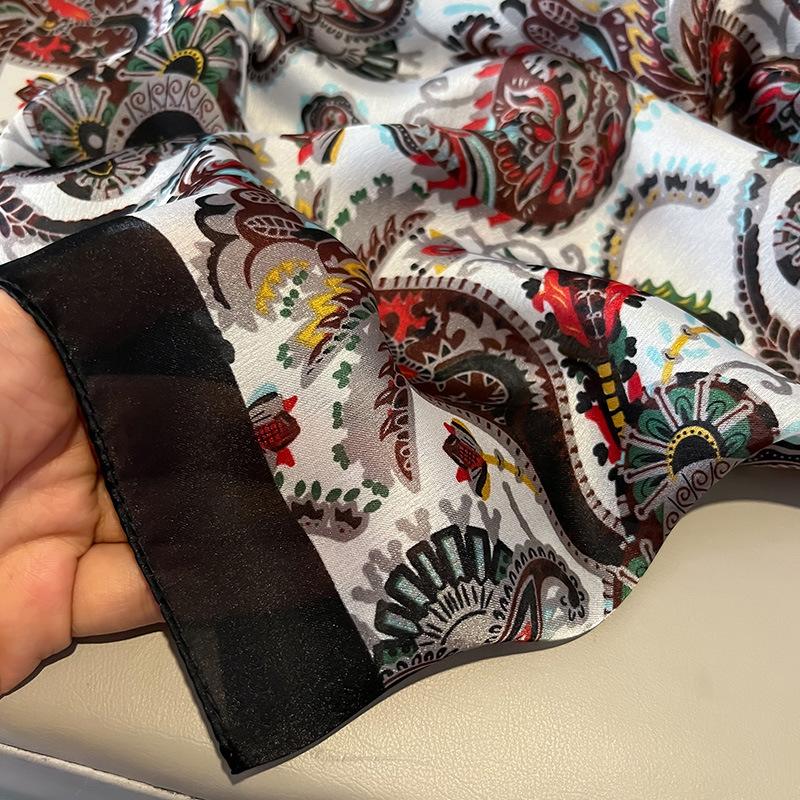 Ethnic Style Printed Imitation Silk Scarf Summer Fashion Exterior Shawl Thin Warm Air Conditioning Blanket Multifunction Sun Protection