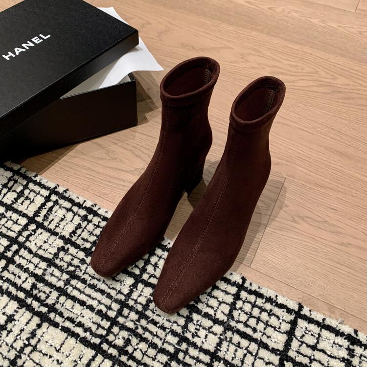Intellectual elegance commuter high heel thin boots 2025 autumn and winter new small square head side zipper elastic bag legs short boots women