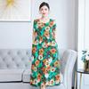 Хлопково-шелковое платье с цветочным принтом большого размера для женщин - Летняя мода, Элегантное длинное платье-свинг