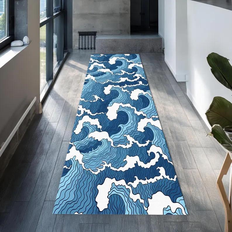 Ковер-дорожка Nordic Wind Waves Ripples для спальни, ковер для украшения, ковер для гостиной, коридора, прикроватный, коврик для пола под диван
