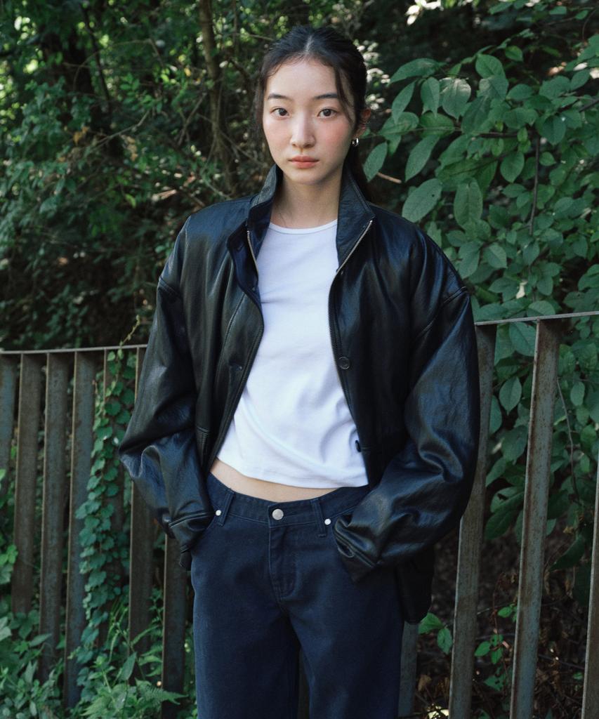 STEP AROUND Soft Faux Leather Padded Blouson_Black