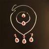 European And American Red Water Drop Pendant Necklace Earrings Bracelet Set Shining Wedding Rhinestone Dinner Wedding Set Chain