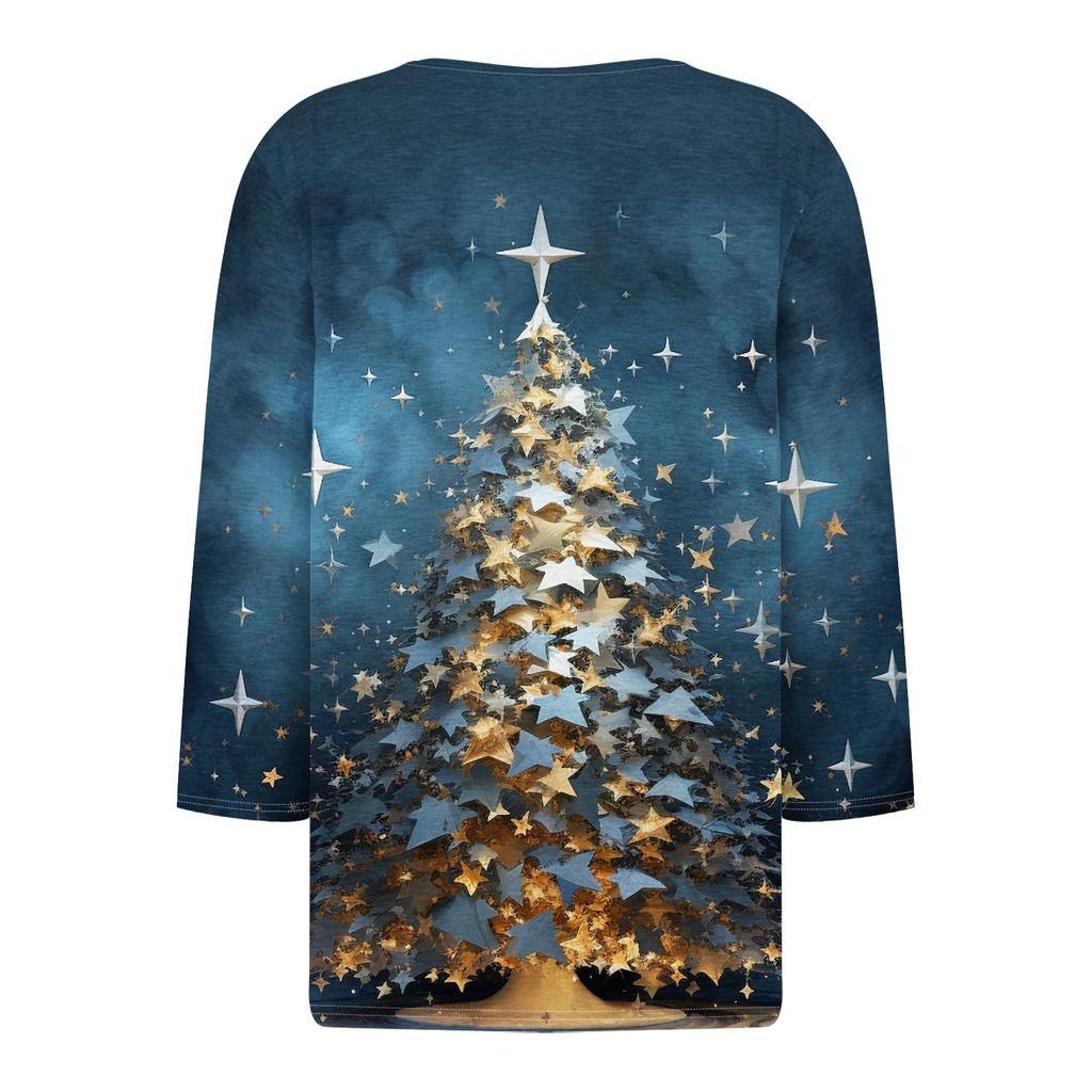 Жен. Футболка Футболка С принтом Пуговицы Рукав 3/4 Повседневные Выходные Мода Классический Классический V-образный вырез Обычный Верх