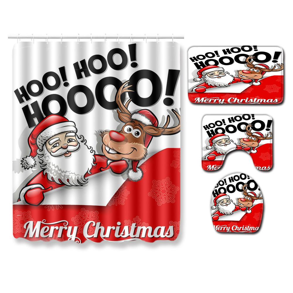 3D Цифровая печать Рождественская Водонепроницаемая Занавеска для душа Четыре предмета Коврик для ванной Нескользящий Коврик для двери Спальня Гостиная Коврик для пола Ковер