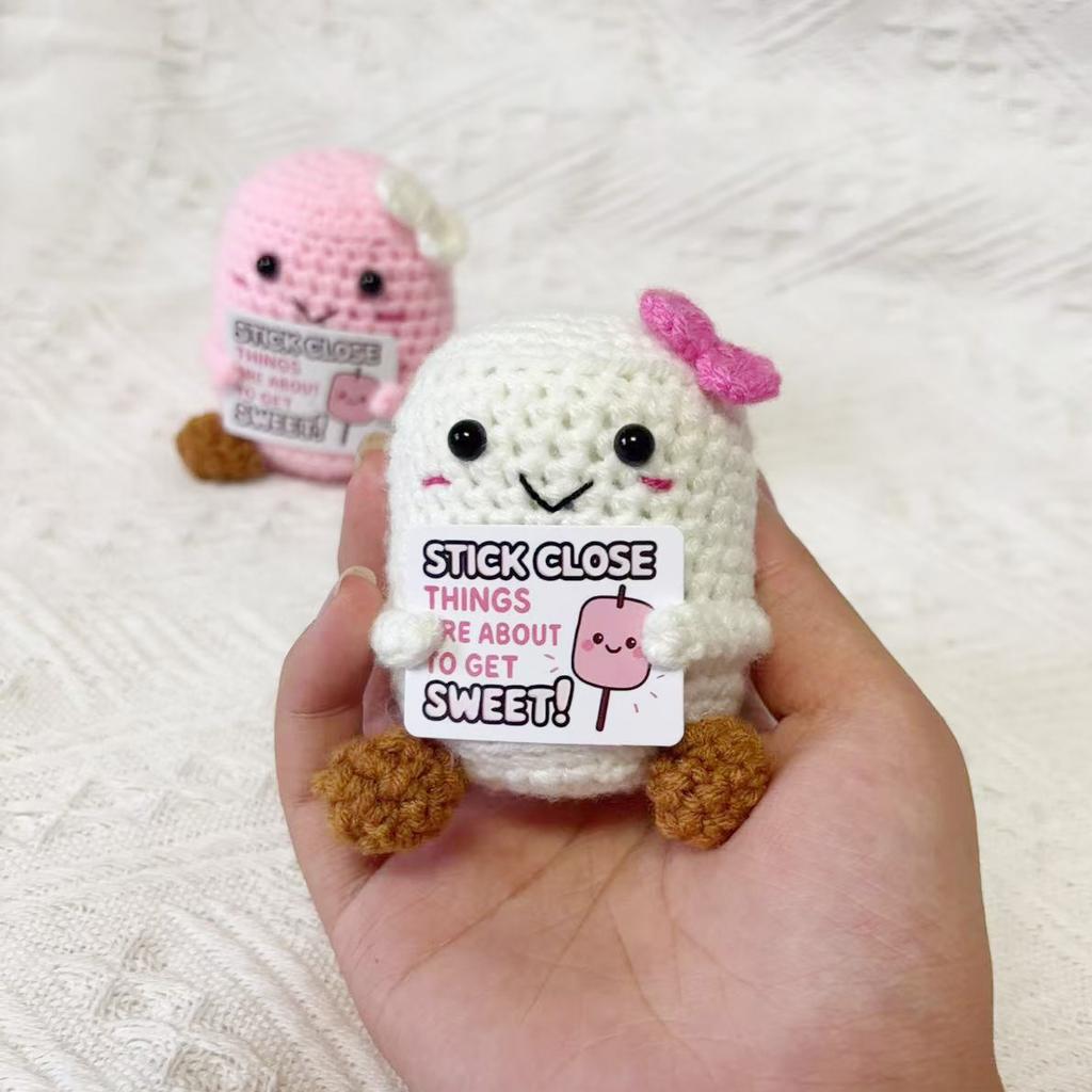 Funny Crochet Positive Marshmallows Doll Home Room Decoration Handmade Knitted Marshmallows Desk Ornament for Best Friend Couple