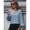 2025 Women's Solid Color Shirt with Pleated Lantern Sleeves Casual Office Tops for Spring Autumn Hot Sale