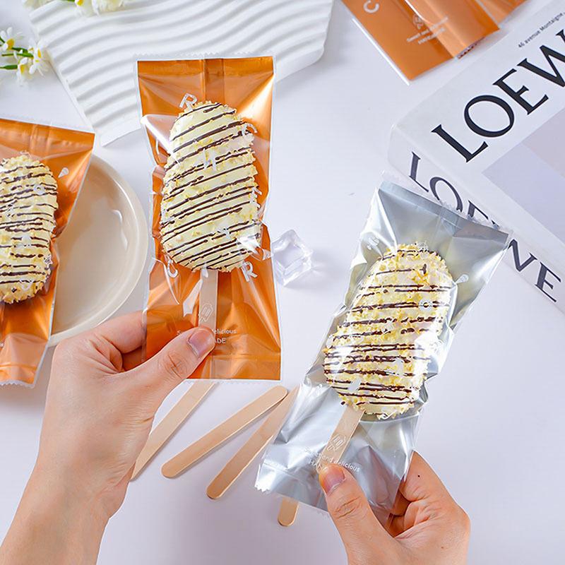 50pcs Food Grade Ice Cream Bags Disposable Plastic Popsicle Protective Cover Storage Transparent Ice Popsicle Packing Bag DIY