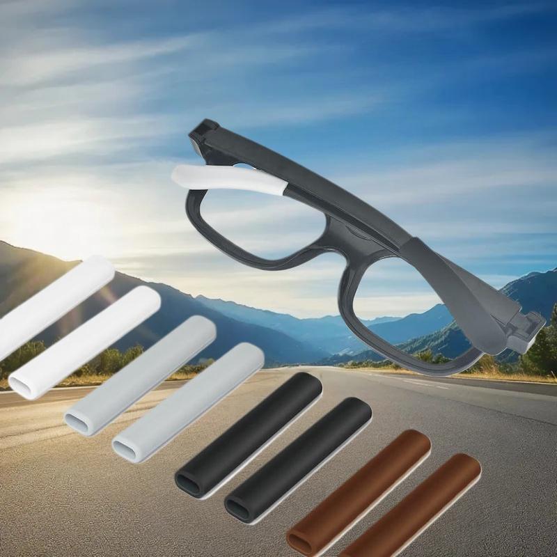 2Pairs Silicone Anti-Slip Covers with Ear Hooks Tips for Sunglasses and Eyeglass Temples, Available in Black, White, Brown