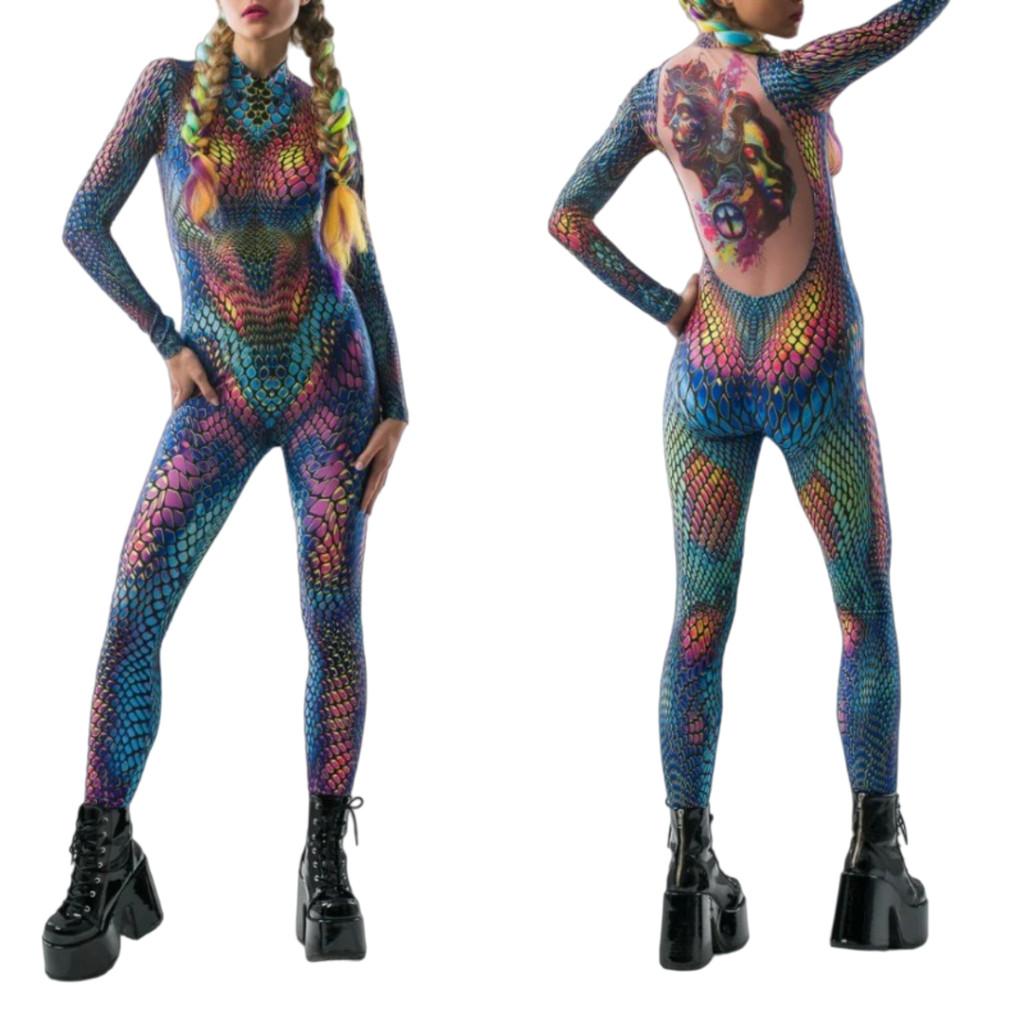 Унисекс 3D Цифровой Цветной Змеиный Леопардовый Узор Животный Принт Комплект Одежды Взрослые Хэллоуин Вечеринка Ролевая Игра Косплей Костюм Карнавал Комбинезон