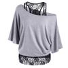Size Women Plus Loose Vest Lace Stitching Oblique Collar Bat Tshirt Fashion