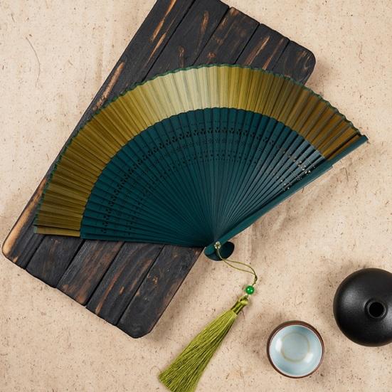Ancient Fan Hollow Out with Tassels Vintage Bamboo Folding Fan Decor Ladies Hand Fan Daily Use