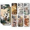 Funda Case For Apple iPhone 14 11 13 7 12 Pro 7 XR XS Max 8 Plus 6 14Pro 13Mini Black Soft Phone Coque Tiger Crane ART