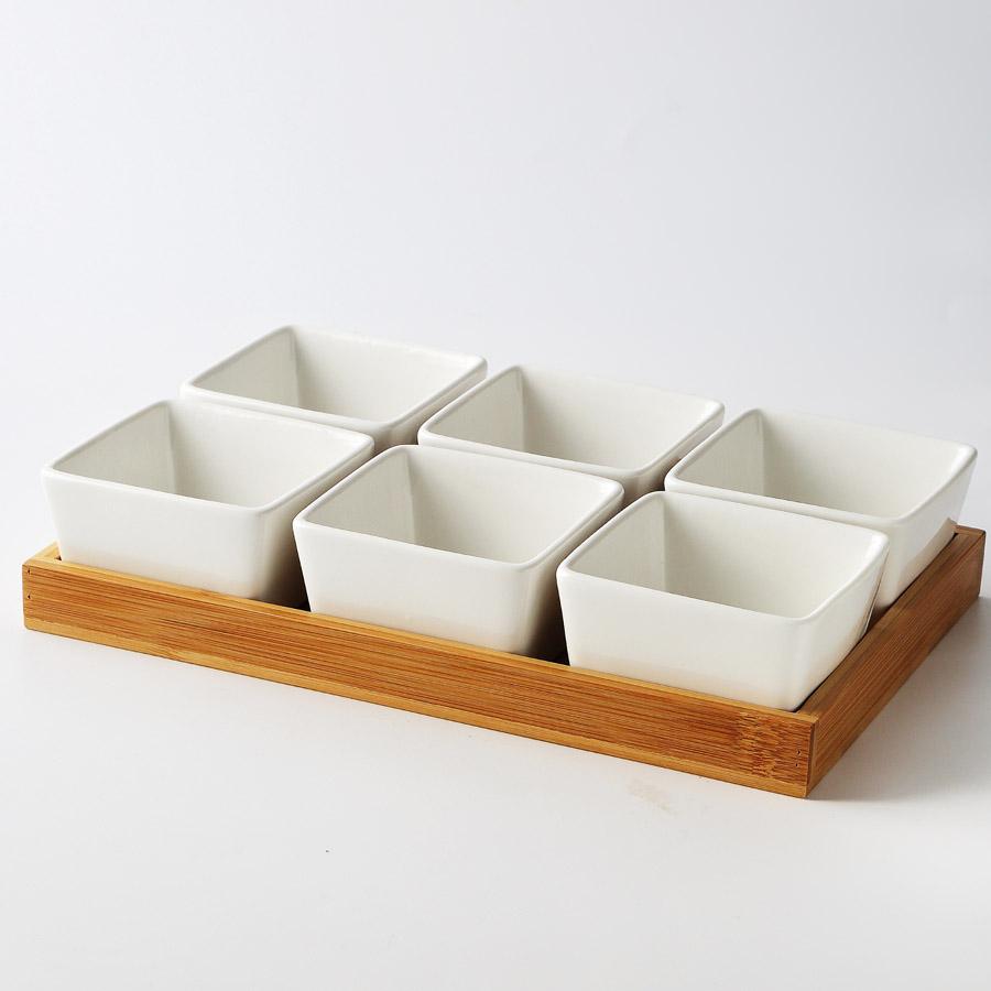 Керамическая десертная тарелка MUZITY, квадратная фруктовая тарелка с бамбуковым и деревянным подносом, фарфоровая тарелка для торта или конфет