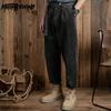 Осенние и зимние мужские брюки, японские ретро-утолщенные вельветовые брюки, мужские, 98% хлопок, мешковатые прямые брюки с поясом, повседневные мужские брюки