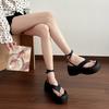 Small Black Strap-on Toe Platform Sandals Women's Fashion Heightened Wedge Heel Pinch Sandals