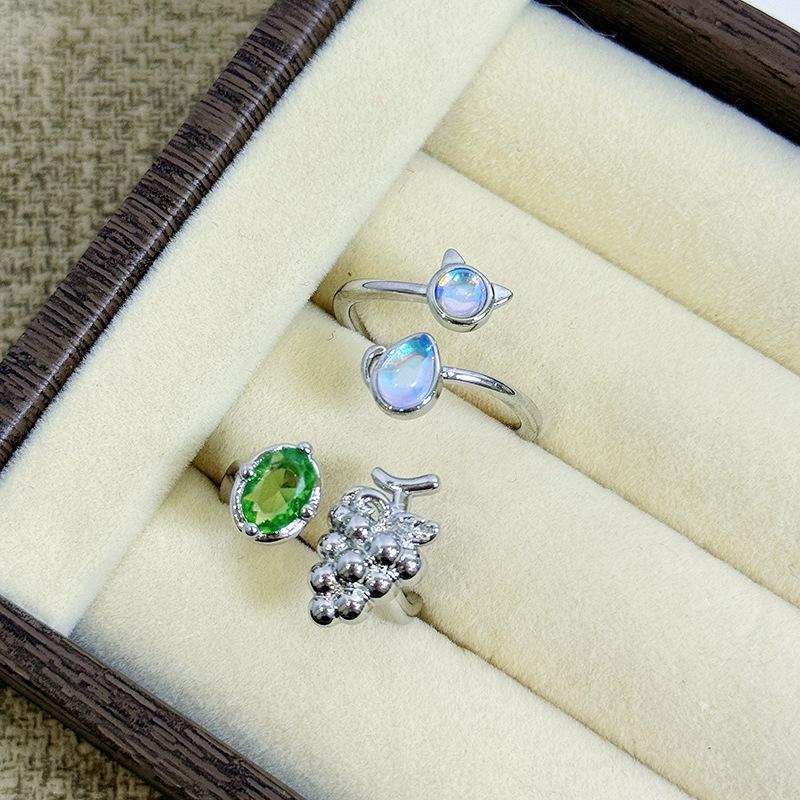 Sweet Grape Personality Bat Cute Kitten Open Ring Niche Premium Sense Stacked Ring