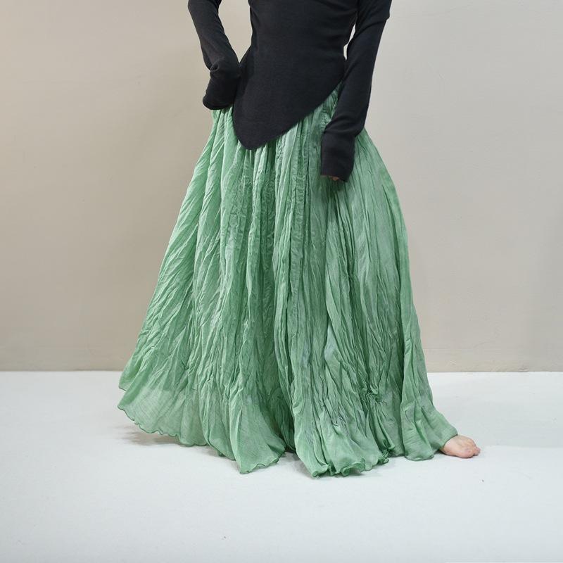 Женские льняные макси-юбки Летние Бохо Однотонные Пляжные Эластичные С высокой талией Плиссированные А-силуэта Легкие Расклешенные Длинные Макси-юбки Эластичная талия Длинная юбка для женщин