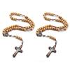 Handmade Wood Catholic Rosaries Necklaces Christian Prayer Rosary Beads Cross Pendant Necklaces for Men Women Jewelry