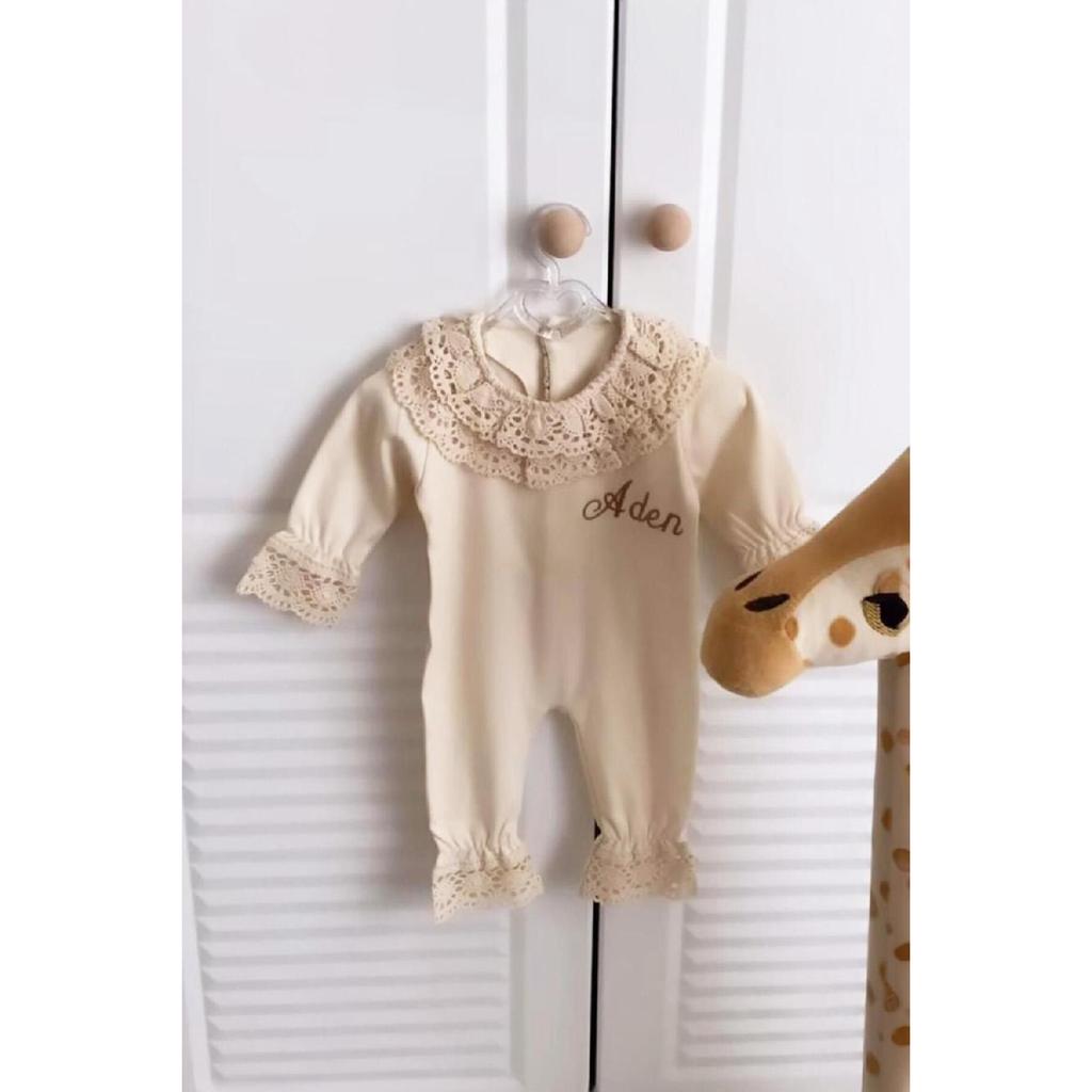 Named Hospital Issue Laced Jumpsuit Set Ecru Name Custom Lace Jumpsuit Set Bonet Hat