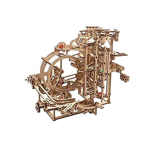 UGEARS Набор для деревянной мраморной дорожки - 3D-пазл Деревянная мраморная дорожка Ступенчатый подъемник с 3-ступенчатым подъемным механизмом и 10 шариками