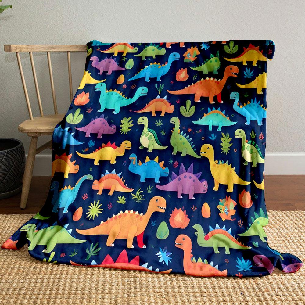 Colorful Cartoon Dinosaurs Pattern Patterned blanket, flannel, suitable for all seasons, home decor, warm and cozy