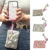 Floral Printed Phone Lanyard Stretchable Wallet Card Holder Cute Small Storage Bag