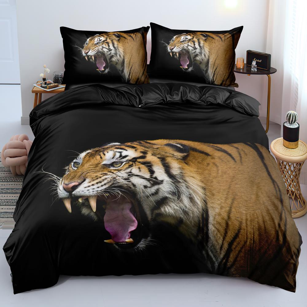 3D Tiger Bedding Set King Queen Full Twin Size Brown Animal Duvet Cover Jungle Wildlife Comforter Cover Polyester Quilt Cover