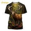 Summer Tops Men Elk Moose Deer Hunting Camouflage 3D All Over Printed Oversized Short Sleeve T Shirt Cool Clothing Tops