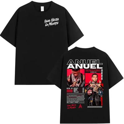 Рэпер Anuel AA Real Hasta La Muerte Tour 2025 Футболки с новым альбомом Мужские хип-хоп готические футболки 100% Футболка с коротким рукавом#Цвет(1)