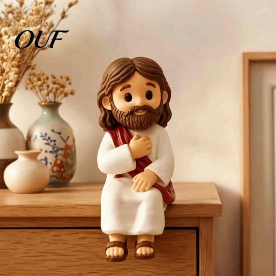 Handcrafted Resin Home Decor Cute Praying Jesus Figurine, Blessing Character Desktop Statue, Decorative Pieces for Bookshelf Religious Collectible