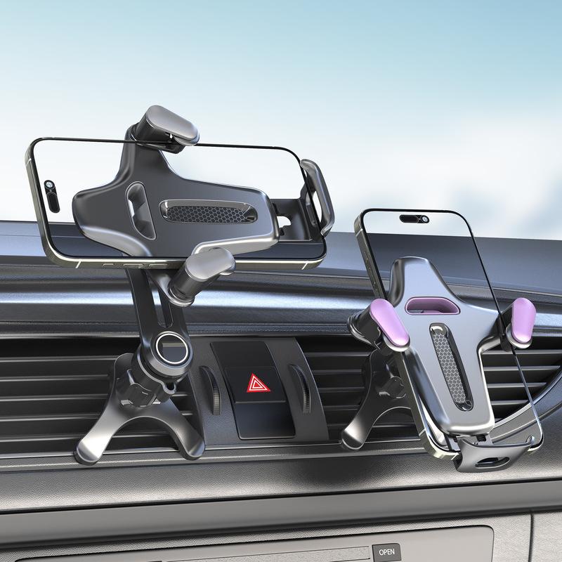 Car Air Vent Phone Holder Mount with Metal Hook Clip, ABS Material, 360° Rotation, One Button Release, Compatible with All Cars