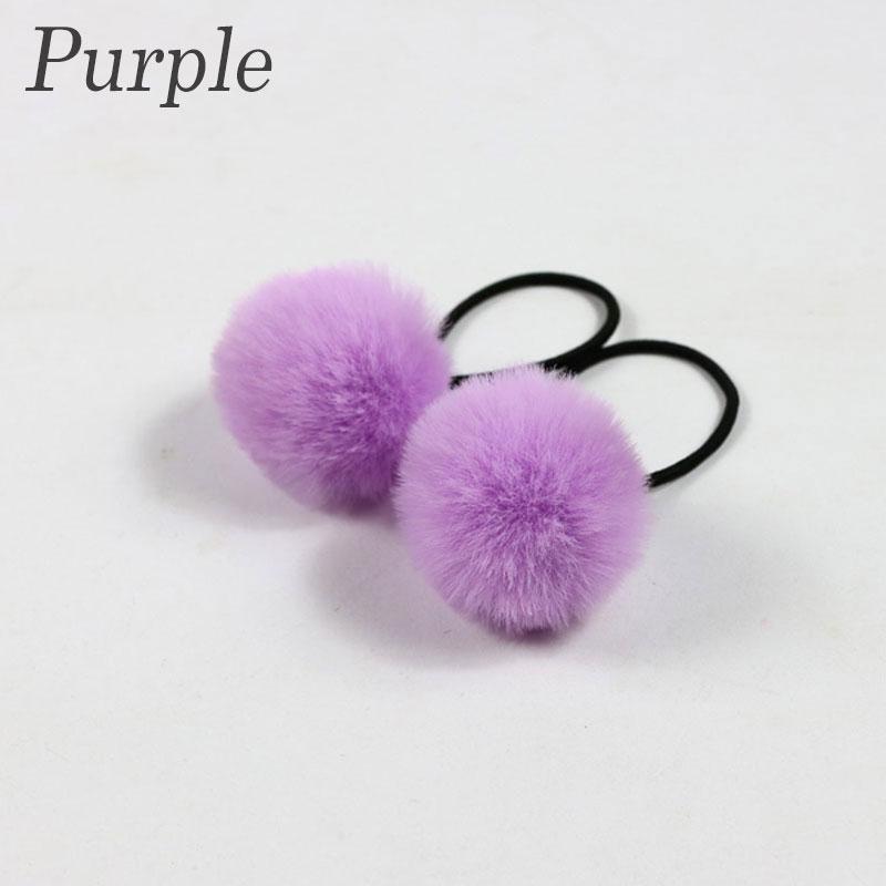 2Pcs Soft Furry Hair Ties Elastic Hair Bands Girls Hair Ring Fur Ball Hair Rope Rubber Band 5cm