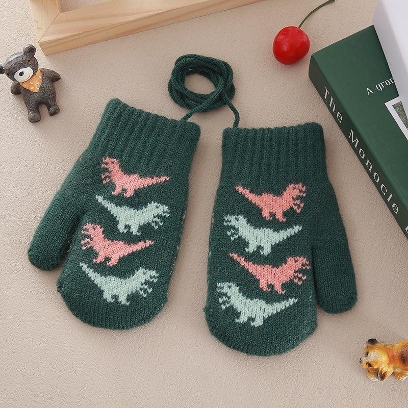 Милые детские варежки Зимние теплые вязаные детские варежки для мальчиков и девочек Уличные ветрозащитные варежки для малышей и детей с веревочкой