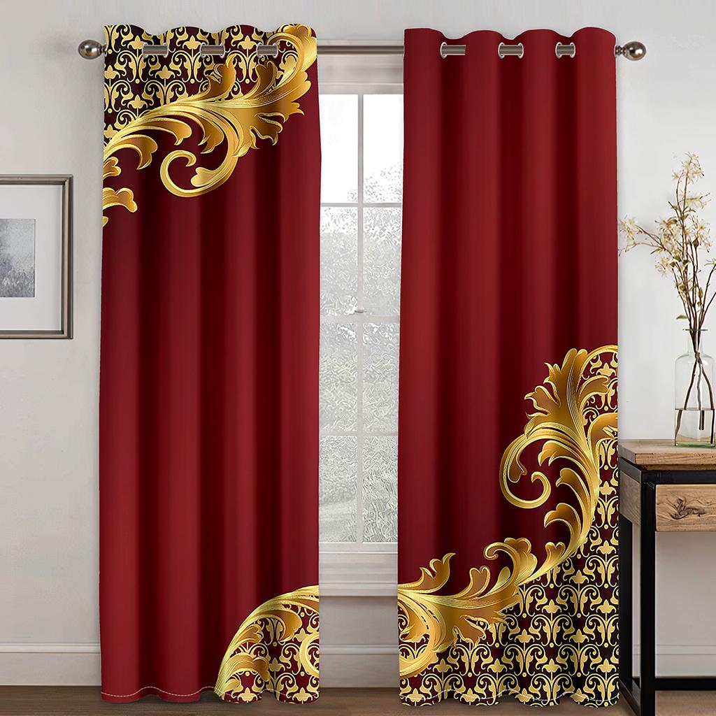 Luxury Red Gold Abstract Geometric Cheap Window Curtains Blinds For Living Room Kids Bedroom Bathroom Kicthen Door Home Decor